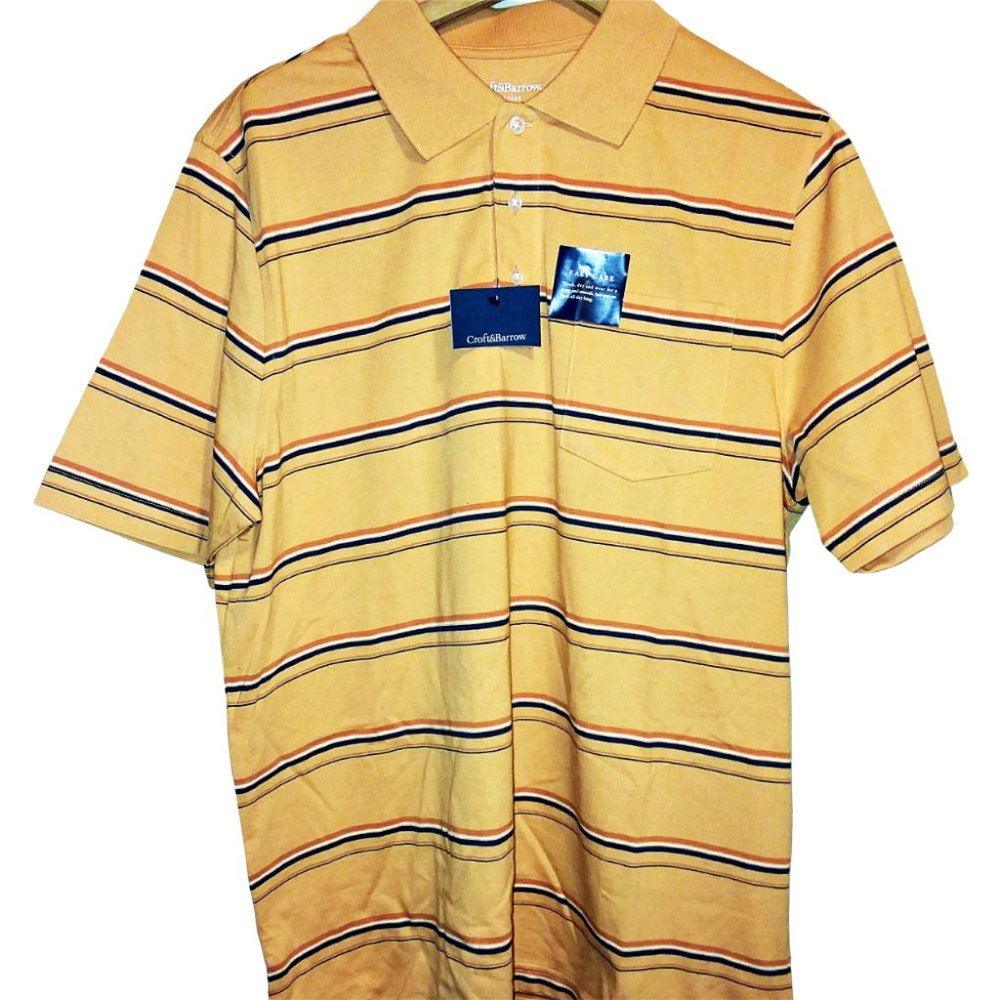 Croft & Barrow Polo Orange Stripe Sz L NWT